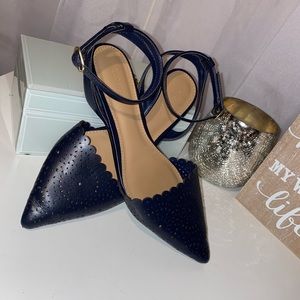 Navy Strappy Flats